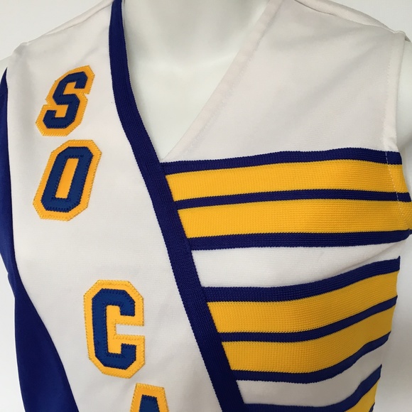 Vintage 80's TEAM MATES Cheerleader Tp\op SO CAL Yellow Blue Made USA Bust 32" - Picture 2 of 4